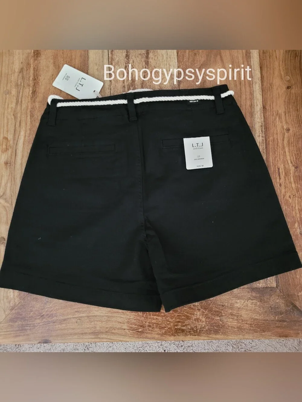 $60 NWT L.T.J Letter to Juliet High Rise Chino Shorts, Medium Black